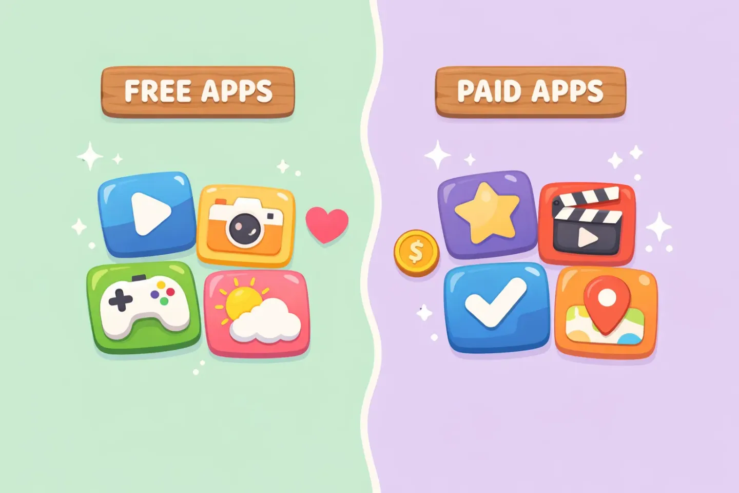 Illustration comparing free and paid voice dictation app icons side by side