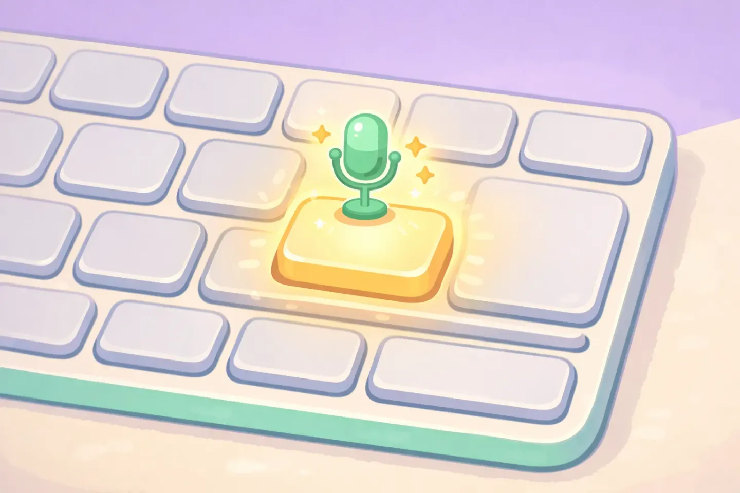 A Mac keyboard with one key highlighted, showing how to pick a single shortcut for dictation