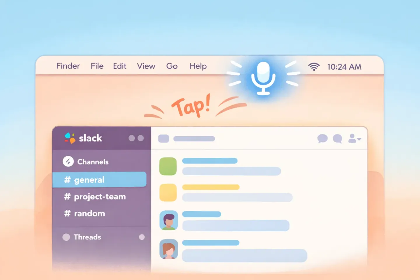 Mac menu bar with a glowing microphone icon and the Slack app open in the background