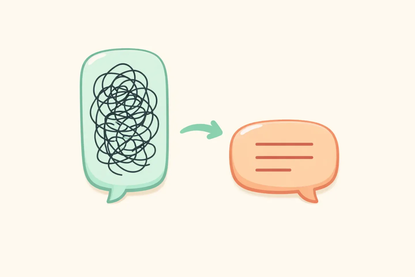 Side-by-side comparison of a long, throat-clearing Slack message and a short, structured one